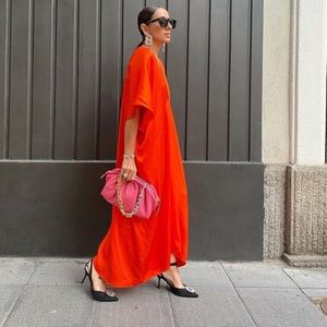 Zara satin effect tunic dress orange S